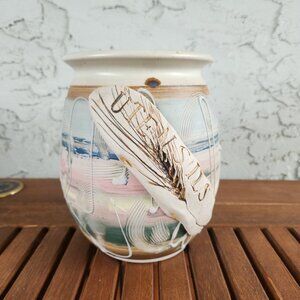 Handmade Ceramic Utensil Jar in Pastels by Sandy Dumba, 7" tall, 5" across